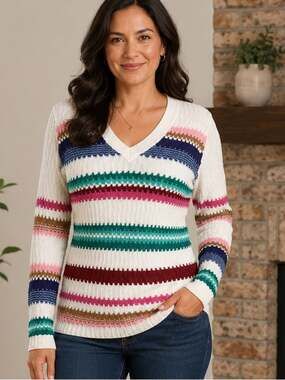 ETCETERA Parker Striped V-Neck Knit Sweater Designer Pullover Size XS NWT